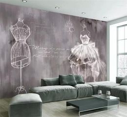 Wallpapers aangepaste HD 3D po muur schilderijen retro cement witte zwaan trouwjurken fabricage achtergrondpapier