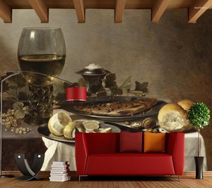Fonds d'écran Cuisine personnalisée Papel DE Parede Nourriture et vin Peinture murale sur la table pour restaurant bar fond décoration papier peint