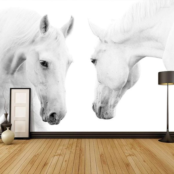 Fondos de pantalla Personalizado Gran Mural Caballo Blanco Pografía Fondo PO Pintura de pared Sala de estar Sofá Dormitorio Telón de fondo Papel tapiz Decoración para el hogar