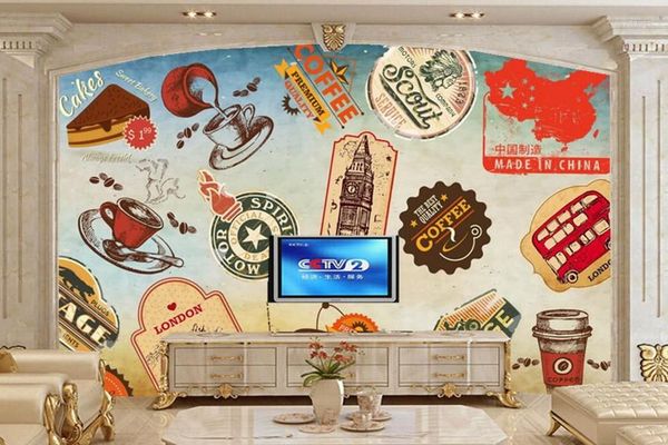 Fondos de pantalla Personalizados Grandes Murales Bar Retro Moda Bandera Etiqueta Papel tapiz Cafetería Restaurante Dinig Sala TV Sofá Pared Dormitorio 3D