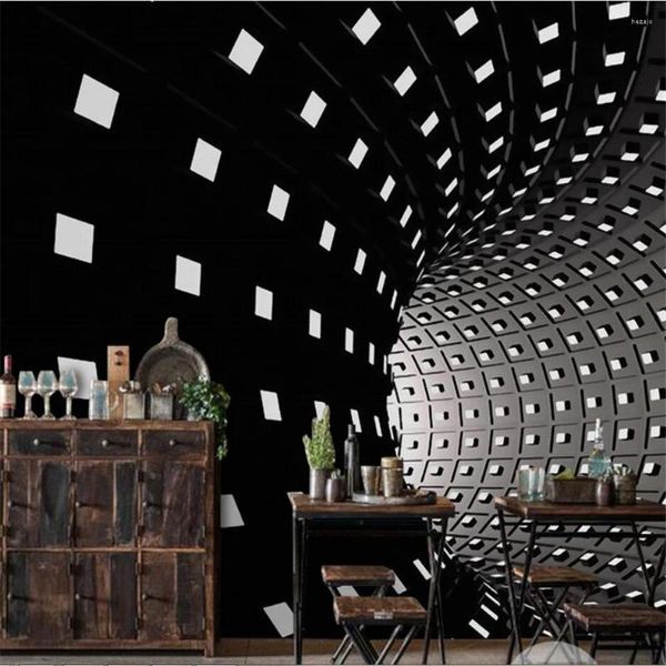 Fonds d'écran personnalisé grand papier peint mural noir et blanc temps espace rampe TV fond revêtement mural décoration de la maison 3D