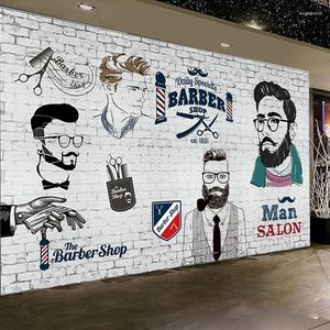 Wallpapers Custom Man Salon Muur Papier 3D Retro Kapper Haar Achtergrond Muurschildering Behang Industriële Decor Papel De Parede