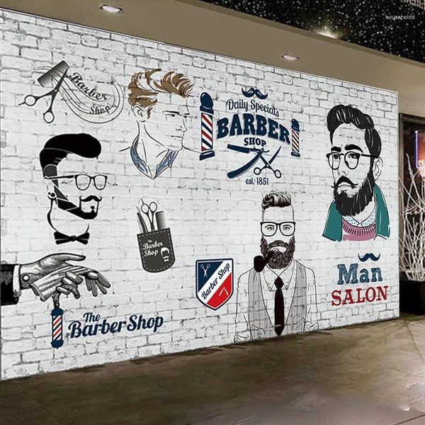 Fondos de pantalla personalizado hombre salón pared papel 3D retro barbería fondo de pelo mural papel tapiz decoración industrial papel de parede