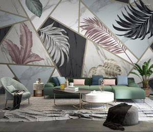 Fonds d'écran Plantes géométriques marbrées personnalisées feuilles de peint peint moderne Mural salon télévision fond peinture murale décor