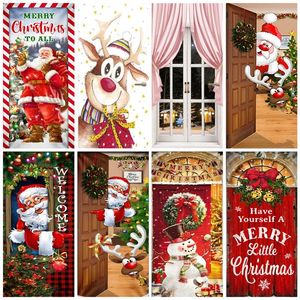 Fondos de pantalla Personalizado Feliz Navidad Papeles de pared Santa Claus Elk Pegatinas de puerta Decoraciones del festival para el hogar Autoadhesivo Wallpaper Mural