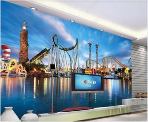 Achtergronden Aangepaste Muurschildering 3D Po Wallpaper Mooi uitzicht op Sea City Architecture Playground Room for Muren in Rolls Home Decor