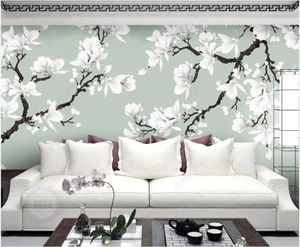 Fonds d'écran personnalisé mural 3D Po Fond d'écran Magnolia Fleurs et oiseaux peints à la main Décor à la maison Salon pour mur 3 D en rouleaux