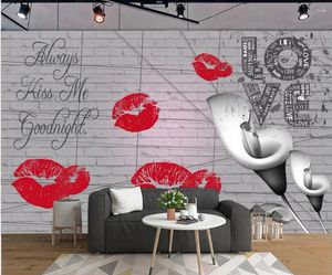 Fondos de pantalla Mural personalizado 3D PO Wallpaper Labios rojos Calla Flower Pared blanca y negra Decoración del hogar para sala de estar Casa moderna