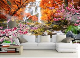 Fondos de pantalla Mural personalizado Papel tapiz 3D Montaña Cascada Flores Decoración para el hogar Pintura Murales de pared para paredes de sala de estar 3 D