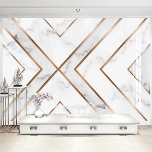 Wallpapers aangepaste muurschildering moderne 3d gouden lijn geometrisch marmeren marmeren zelfklevend behang woonkamer tv achtergrond muur decor waterdicht