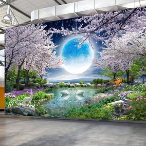 Wallpapers aangepaste muurschildering papier maan kersen bloesem boom natuur landschap schilderen woonkamer slaapkamer p o papieren huisdecor 220927