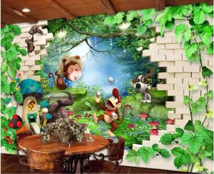 Fonds d'écran Murale Murale personnalisée PO 3D Room Wallpaper Cartoon Children Brick Wall Animal Backgrounds For Malls 3 D