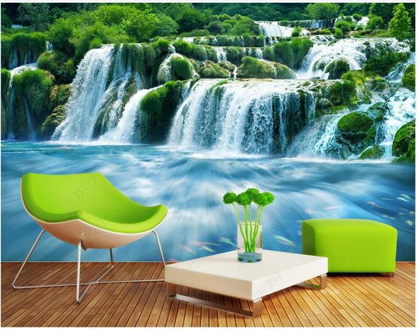 Fonds d'écran personnalisé mural Po papier peint moderne forêt cascade eau qui coule paysage naturel décor à la maison 3D pour murs en rouleaux