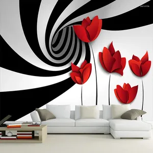 Wallpapers op maat muurschildering behang zwart-wit gestreepte bloemen moderne 3D abstracte geometrie ruimte schilderij woonkamer behang