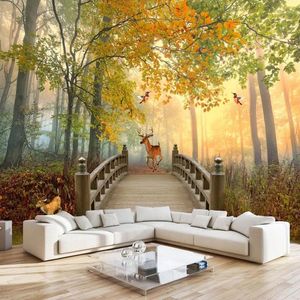 Fonds d'écran Personnalisé Papier Peint Papier Peint 3D Forêt Elk Nature Paysage Peinture Salon TV Canapé Chambre Fond Mur Décor Papel De Parede