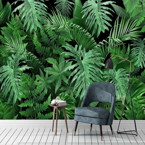 Fondos de pantalla Mural personalizado Papel tapiz 3D Hoja verde Planta tropical Fresco Sala de estar TV Dormitorio Decoración para el hogar Pegatinas de pared impermeables Tapety Art