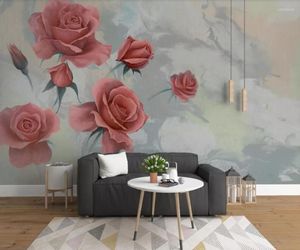 Papier peint mural personnalisé 3D nordique minimaliste peint à la main rose décoration murale peinture