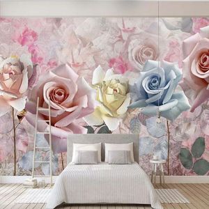 Wallpapers Custom Mural Wallpaper 3d retro rose bloemen olie schilderij muurpapier woonkamer slaapkamer romantisch huis decor papel de parede 3 d