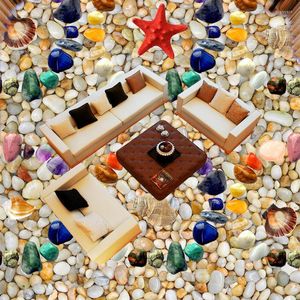 Fondos de pantalla Mural personalizado Papel tapiz 3D Estéreo Colorido Piedra Concha Estrella de mar Azulejos Etiqueta Sala de estar Baño Impermeable Decoración para el hogar