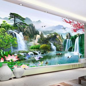 Fonds d'écran Personnalisé Papier Peint Papier Peint Style Chinois 3D Cascades Nature Paysage Peinture Murale Salon TV Canapé Étude Classique Décor À La Maison 220927