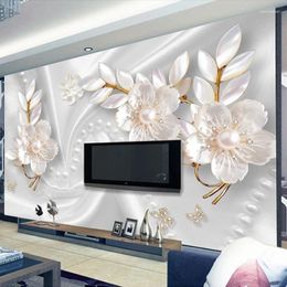 Fondos de pantalla Mural personalizado Papel tapiz moderno Joyería blanca Flor Papel de pared 3D Sala de estar Dormitorio TV Fondo Decoración para el hogar Papel de parede