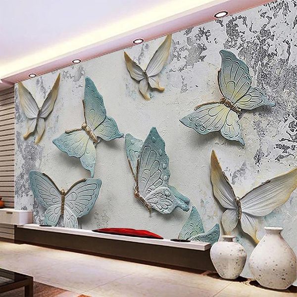 Fondos de pantalla Mural personalizado Papel tapiz moderno 3D Relieve Mariposa Fondo Papel de pared para paredes Sala de estar TV Sofá Decoración para el hogar Papel de pared