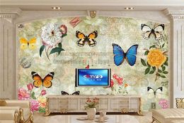 Fonds d'écran peintures murales personnalisées rétro fleurs pastorales américaines papillon restaurant bar papier peint salon TV canapé mur chambre papel de pared