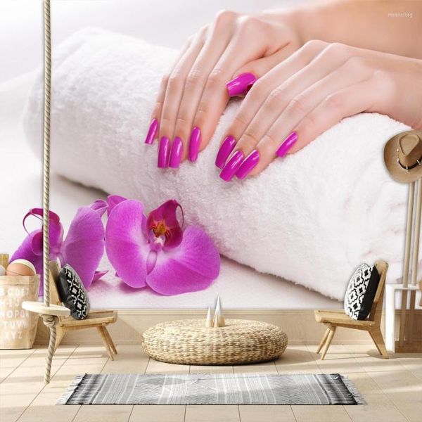 Fonds d'écran Personnalisé Nail Beauté SPA Salon Boutique Papier Peint Pour Salon Amovible Peel And Stick Mural En Option 3d Contact Murs Papier Décor