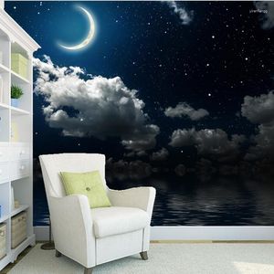 Fonds d'écran Paysage Naturel Personnalisé Papier Peint Lune Étoile Nébuleuse Pour Salon Chambre Plafond Mur PVC