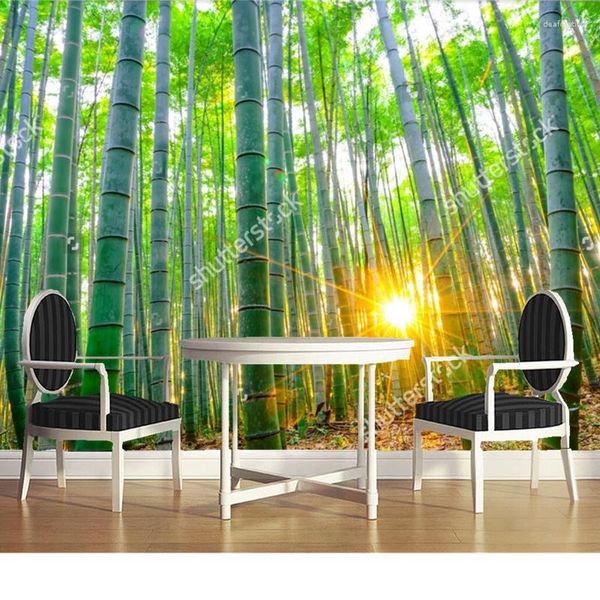 Fondos de pantalla Fondos de pantalla de paisajes naturales personalizados. Bosque de bambú con PO soleado para la sala Bedroom Restaurante de fondo de restaurantes Fondo de pared