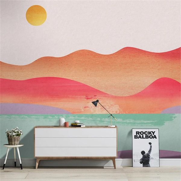 Fonds d'écran personnalisés Nordic Couleur Artistique paysage mural papier peint salon po Paper Paper Office Papel de Parede 3d Intérieur autocollants