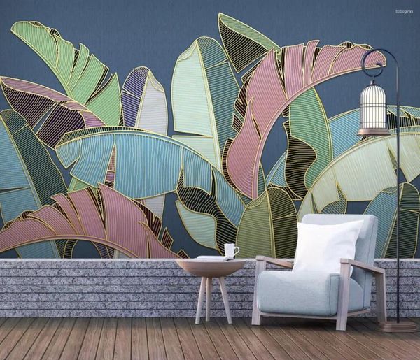 Fondos de pantalla Personalizado Nórdico Planta tropical Hoja de plátano Mural Po Papel tapiz Sala de estar Decoración Dormitorio Papel de pared 3D Decoración para el hogar Fresco