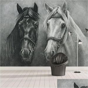 Wallpapers op maat P O muurschildering 3D creatief handgeschilderd zwart en wit paard slaapkamer studeerkamer woonkamer wanddecoratie Painti Homefavor Dhmgy
