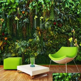 Fonds d'écran Personnalisé P O Papier peint Mural Papel De Parede Tropical Rainforest Fleur Plante Feuille Verte Chambre Peinture Murale Hom Homefavor Dh6Cg