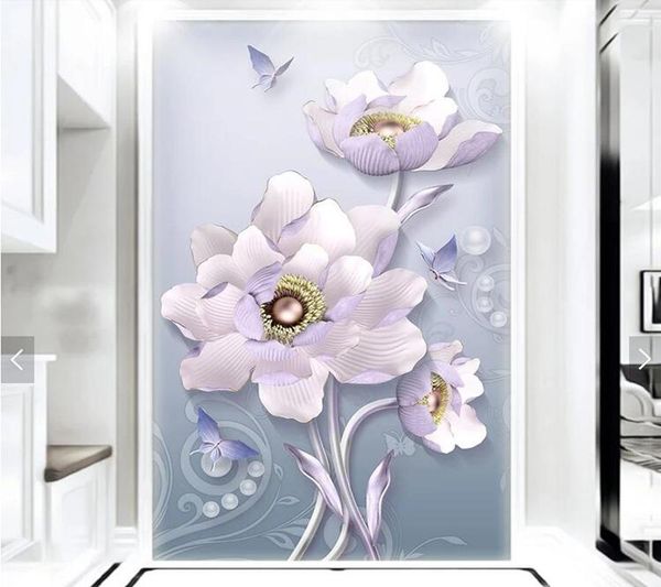 Fondos De Pantalla Papel De Parede Personalizado 3d, Fresco De Flor De Peonía En Relieve Para Sala De Estar Pasillo Sofá TV Fondo Decoración Para El Hogar Papel Tapiz