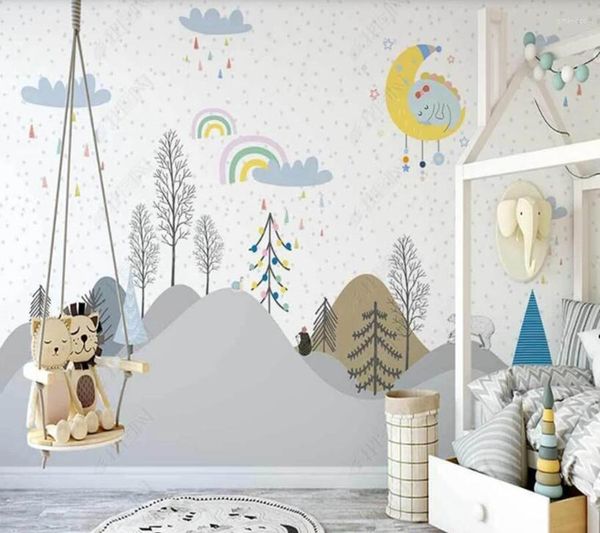 Fondos de pantalla Papel de pared personalizado Maderas pintadas a mano Animales pequeños Nube simple Habitación para niños para sala de estar Decoración de dormitorio Papel tapiz