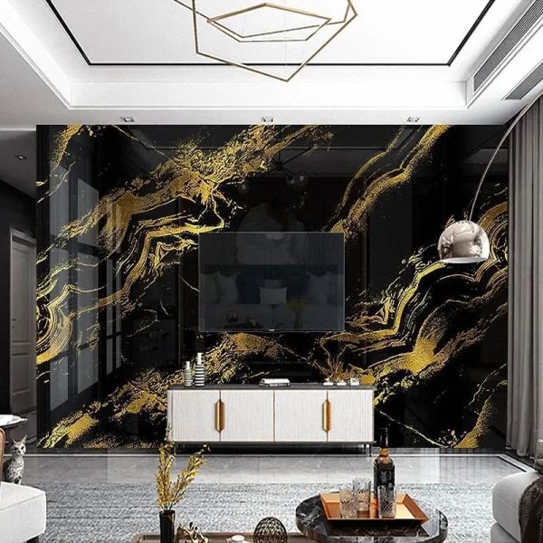Fonds d'écran Photo personnalisé papier peint à la maison décor 3D Black Gold Imitation Marble MODERN MODER ROOM CHAMBRE TV FACTE