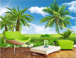 Wallpapers Custom Picture 3d Wall Murals Wallpaper Fresh Lawn Coconut Tree Mode TV Achtergrond Po voor woonkamer