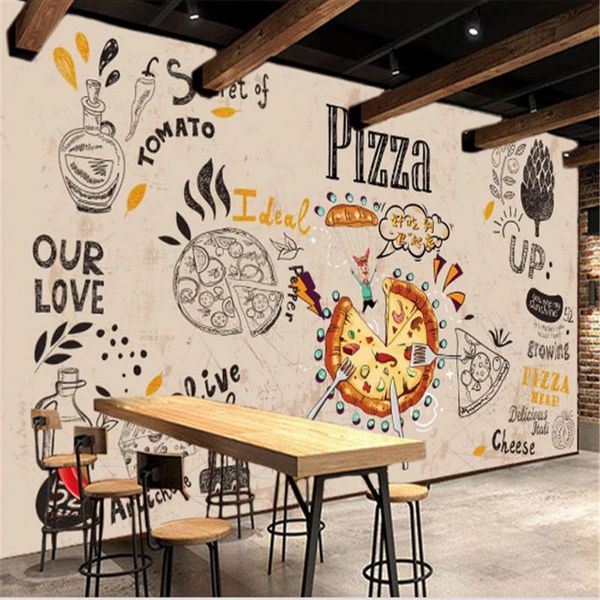 Fonds d'écran Personnalisé Pizza Papier Peint 3D Papier Peint Mural 3D Snack Bar Burgers Western Fast Restaurant Fond Décor Industriel