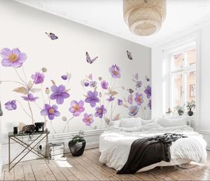 Fonds d'écran Plante personnalisée Flower Butterfly Po Wallpaper 3D Creative Art Murales pour salon Restaurant Cafe Fond