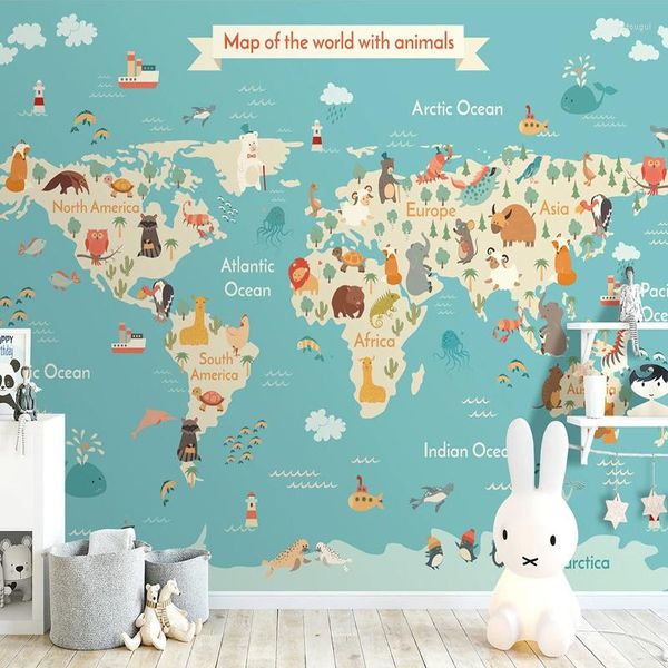 Fondos de pantalla personalizados PO 3D Dibujos animados Animal Niños Habitación Niños Dormitorio Fondo Impermeable Autoadhesivo Mural Papel de Parede