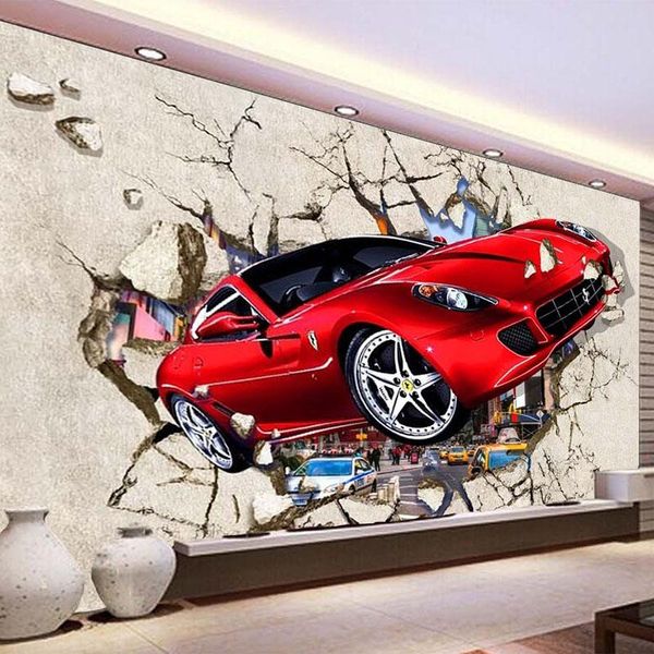 Fondos de pantalla personalizado Po 3D dibujos animados coche rojo roto mural niños dormitorio telón de fondo tela sala de estar decoración del hogar fresco