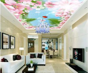 Fonds d'écran personnalisés PO 3d plafond peintures murales caricatures Blue Sky Flower Bee Picture Painting Mur pour les murs
