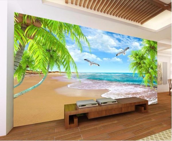 Fonds d'écran personnalisé Po 3d chambre papier peint Cool été cocotier TV fond mur amélioration peintures murales pour murs 3 D