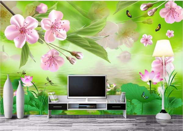 Fonds d'écran personnalisé Po 3d chambre papier peint paysage l'eau Lotus papiers peints décor à la maison peinture peintures murales pour murs 3 D