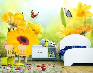 Fonds d'écran personnalisés PO 3D Room Wallpaper Mural Sunflower Butterfly Picture peinture murale mural pour murs vivants 3 D