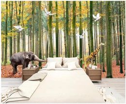 Wallpapers Custom PO 3D Wall Paper Simple Tree Forest Elephant Giraffe Achtergrond Huisverbetering woonkamer behang voor muren 3 D