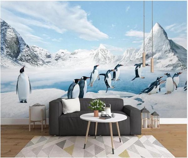 Papeles pintados personalizados Po 3d papel pintado pingüinos antárticos hielo y nieve animales sala de estar decoración del hogar murales de pared para paredes 3 D