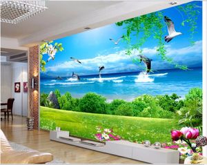 Fonds d'écran PO PO 3D PO 3D Beau paysage marin avec Dolphin TV Background Mur Home Decor Mincale pour le salon