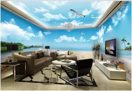 Wallpapers Custom Po 3d Wallpaper Blauwe lucht en witte wolken Romantisch strandlandschap Full House Achtergrond Decor Kamer voor muur 3 D